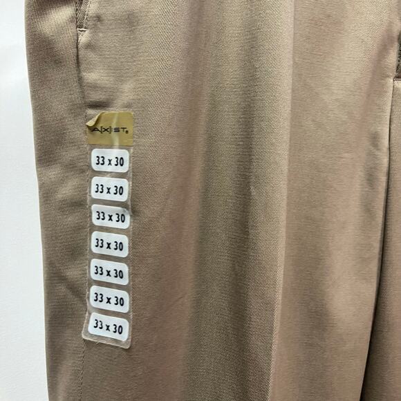 Axist Mens 33x30 Khaki No-Iron Premium Cotton Dress Pants Flat Front Pockets New - Picture 10 of 14